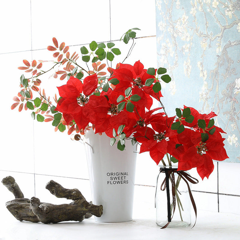12 Inch Artificial Velvet Poinsettia Stems with Glitter Centers, 10 Pcs Christmas Holiday Floral Decor