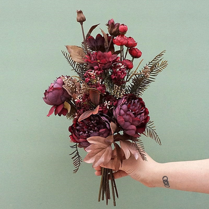 18 Inch Fall Floral Bouquet 18 Stems Mixed Peony Sunflower Silk Flowers Arrangement