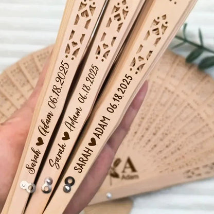 Premium 10 pcs Wedding Favor Fans Personalized Wooden Hand Fans with Engraved Text for Bridal Shower Guest Gifts Party Favors