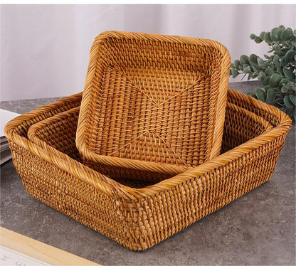 Premium Braided Rattan Organizer Set 3 Piece Modular Desktop Storage for Vanity Cosmetics & Office Décor