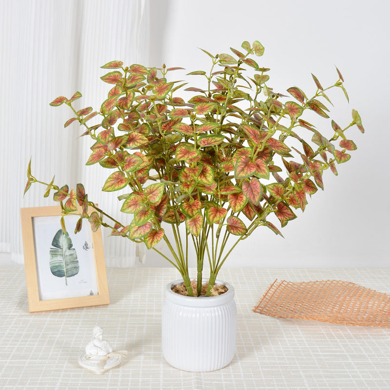 Artificial Caladium Leaf Bush, 7" Silk-Like Faux Greenery, Indoor Outdoor Decor