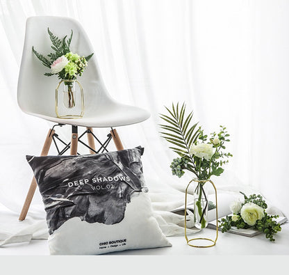 Bulk 1pc Gold Glass Vase With Metal Frame Geometric Hydroponics Vase for Centerpieces Wedding Office Living Room Decor Wholesale