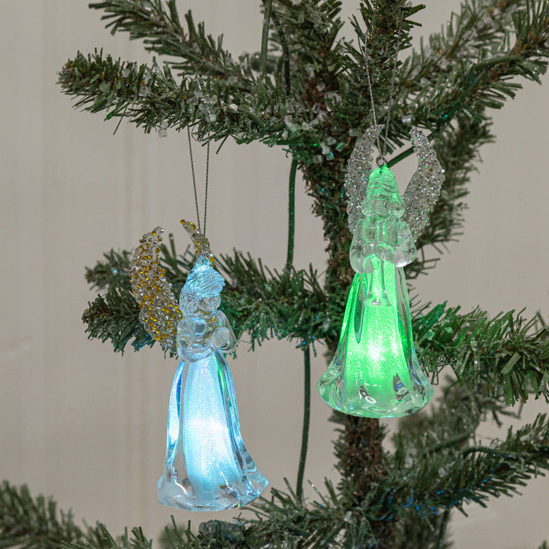 Crystal Clear Angel Christmas Ornaments with Gold Wings, Bulk Holiday Tree Hanging Pendants, Wholesale Set