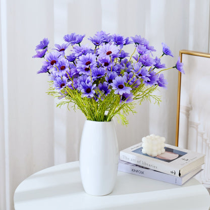 Premium 8 pcs Lifelike Silk Daisy Flowers - UV-Resistant Artificial Blooms for Porch Planters Garden Accent All-Season Décor