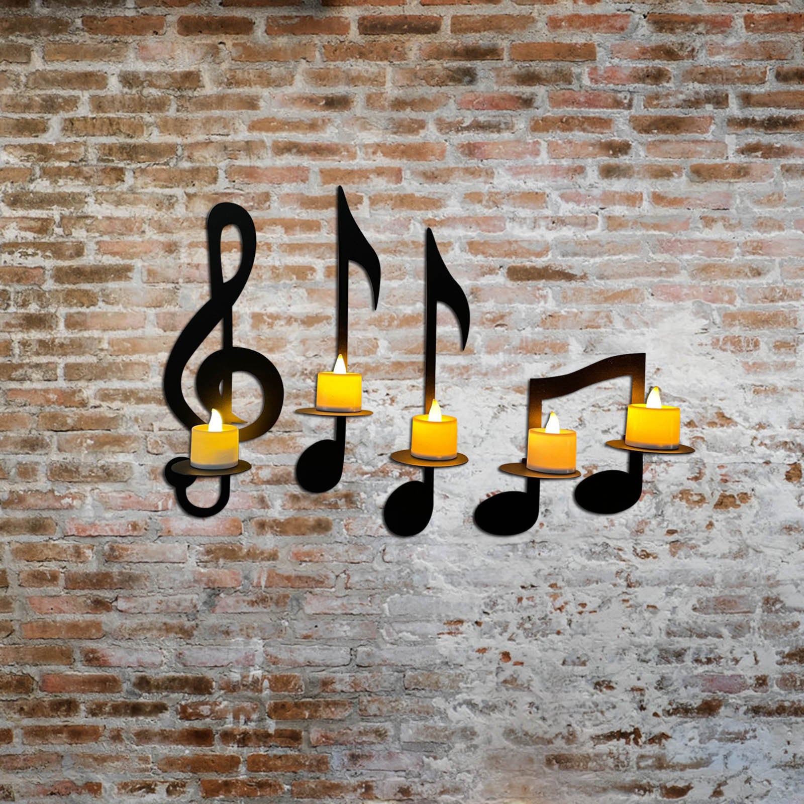 Bulk 4 Pcs Music Notes Candle Holders Wall Mount Hanging Candlestick for Home Living Room Dining Room Art Decor Wholesale