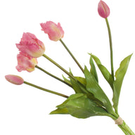 Tulip Artificial Flower Bouquet - 3 Blooms 2 Buds 13.8 Inch | Home Wedding & Outdoor Table Decor