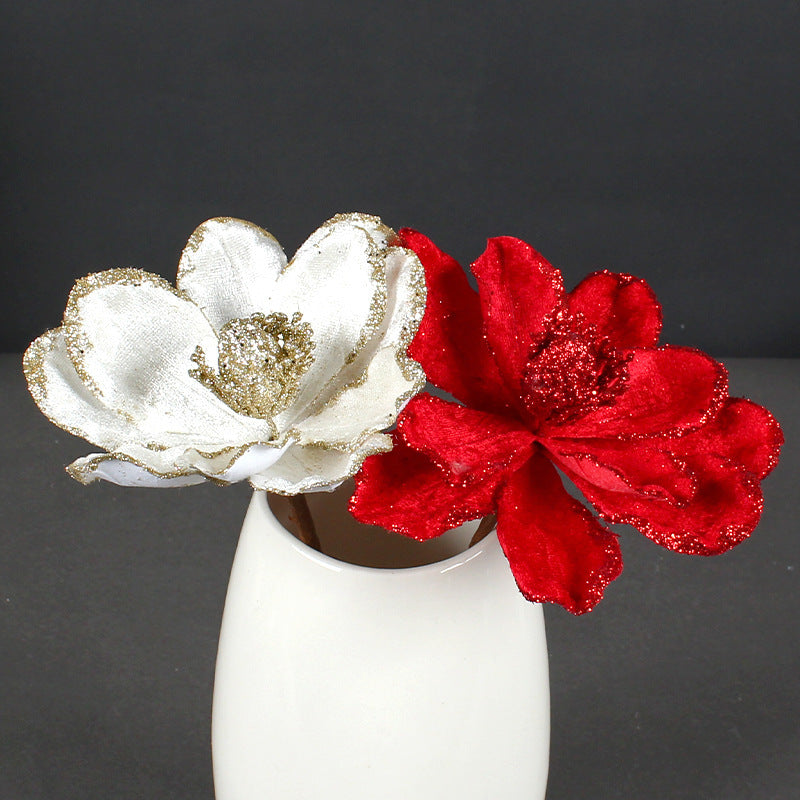 Glitter Artificial Poinsettia Flowers 10 Pcs Christmas Decorations for Tree Garland Rattan Accessories