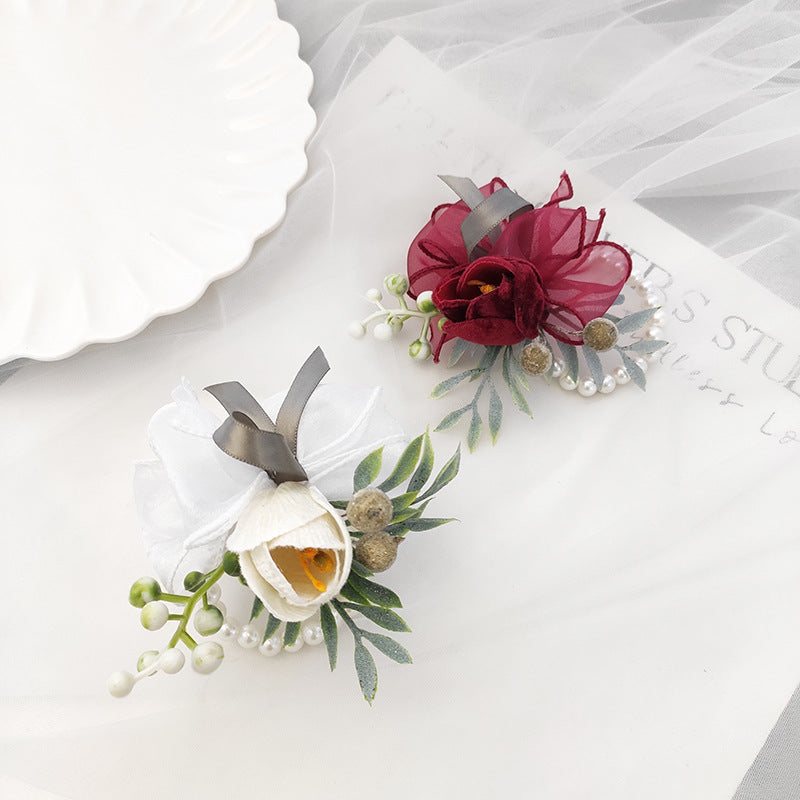 Romantic Marsala Artificial Velvet Tulips Wrist Corsage Bulk Quantity