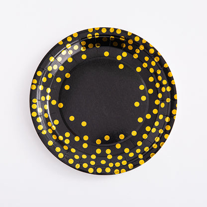 Bulk 50 Pcs Disposable Party Dinnerware Set with Golden Dot Paper Plate Paper Cup Napkin Tableware Set Wholesale