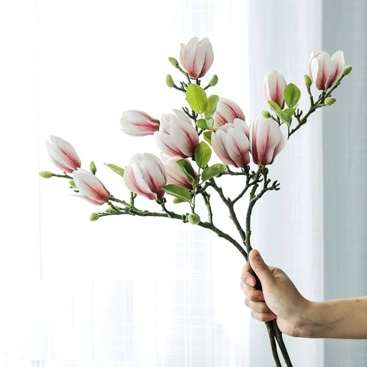 Wedding Floral Backdrop Decor Premium Artificial Magnolia Flowers 2pcs PU Stem for Venue Styling