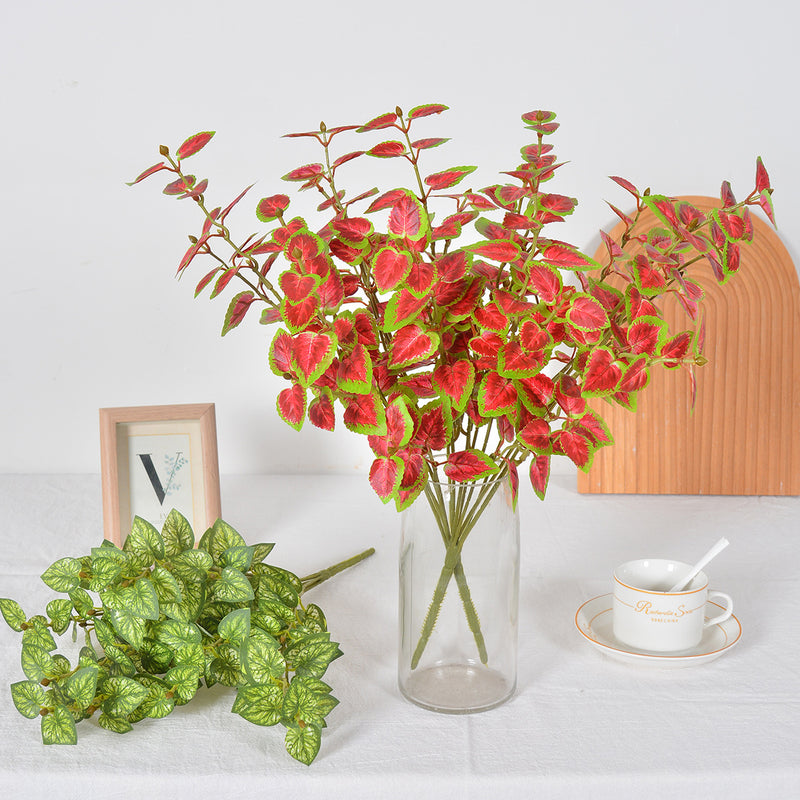 Artificial Caladium Leaf Bush, 7" Silk-Like Faux Greenery, Indoor Outdoor Decor