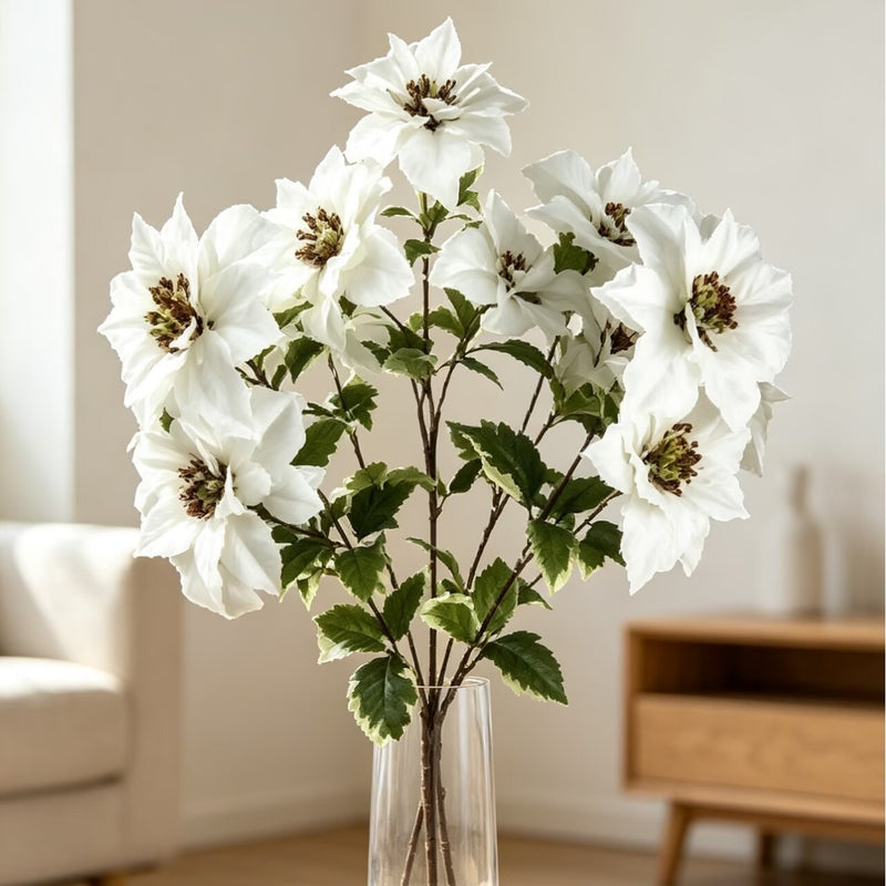 Artificial Poinsettia Bush with 12 Blooms, 18 Inches, Faux Silk and Plastic, Wedding and Home Decor