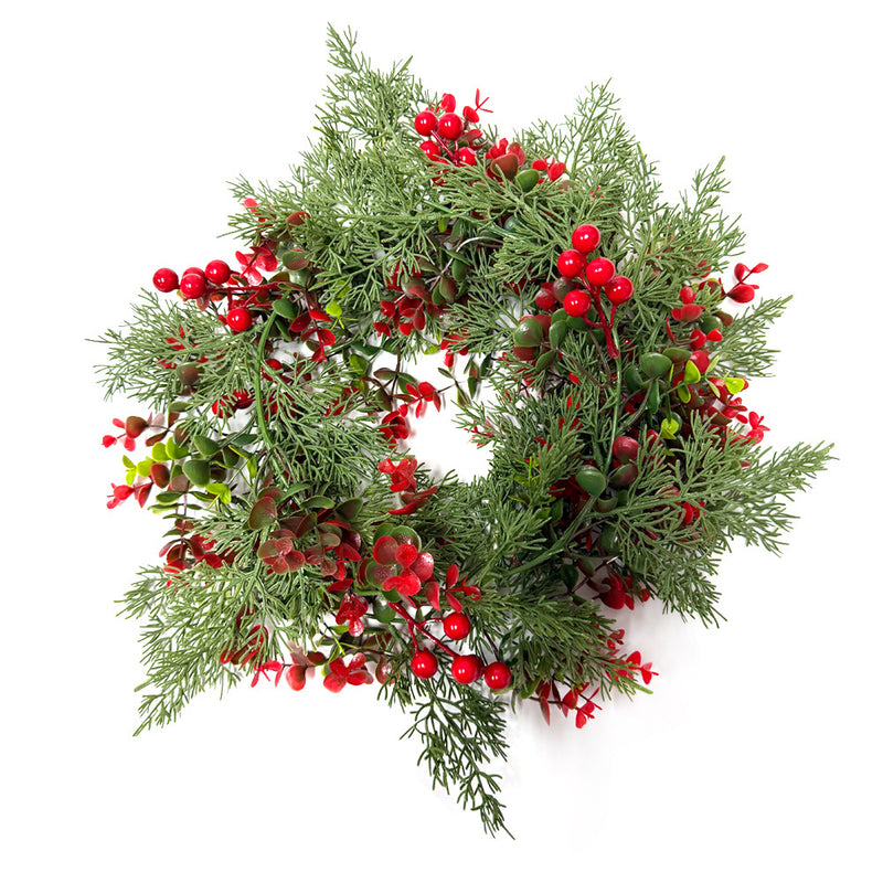 Artificial Eucalyptus Red Berry Vine with Juniper Pine Needles, Plastic Trailing Garland, Christmas & Home Decor
