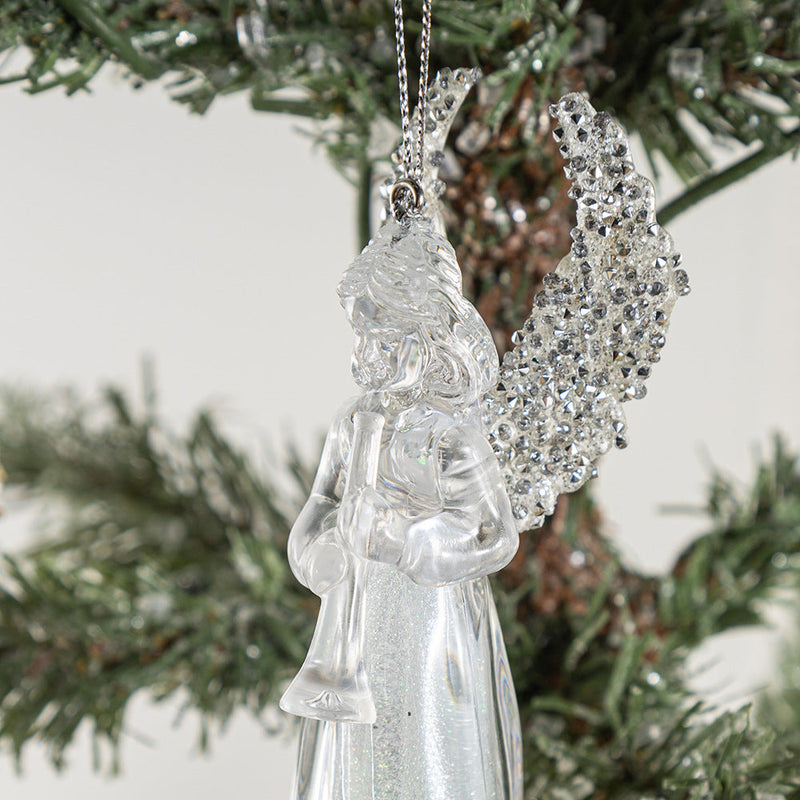 Crystal Clear Angel Christmas Ornaments with Gold Wings, Bulk Holiday Tree Hanging Pendants, Wholesale Set