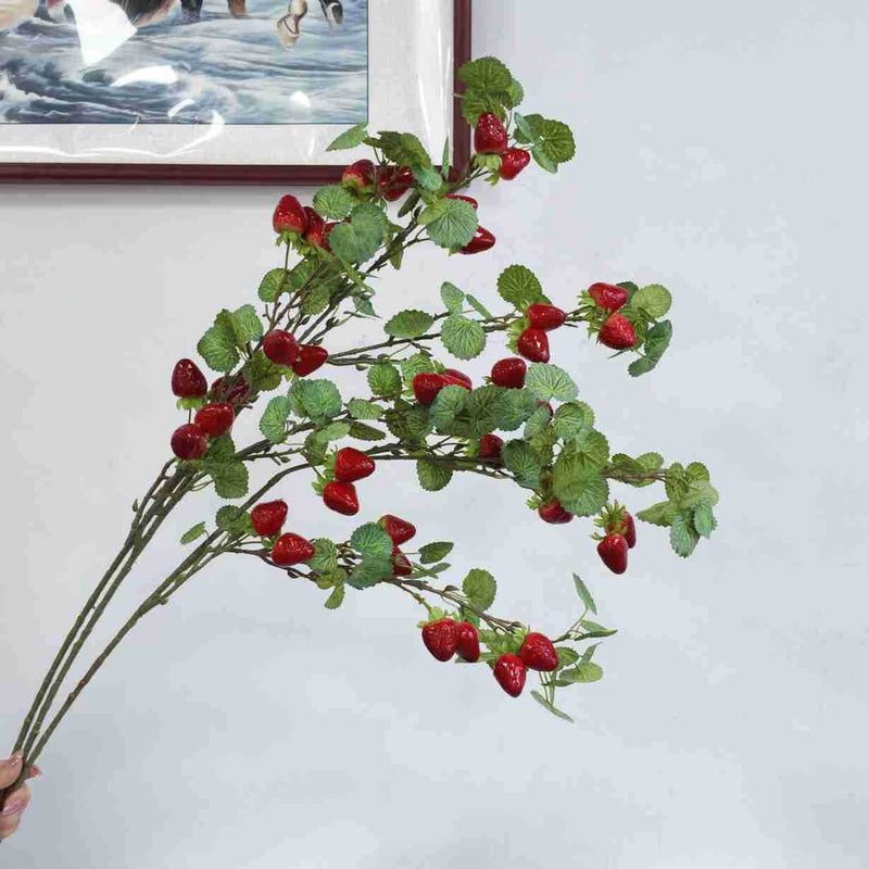 Artificial Wild Berry Bush with Strawberry Fruits, 35" Tall, Foam Material for Home Decor, Wedding Arrangements