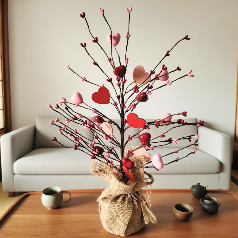Valentine's Day Heart & Red Berry Small Tree Decor - 17.7" Home/Living Room/Wedding Accent
