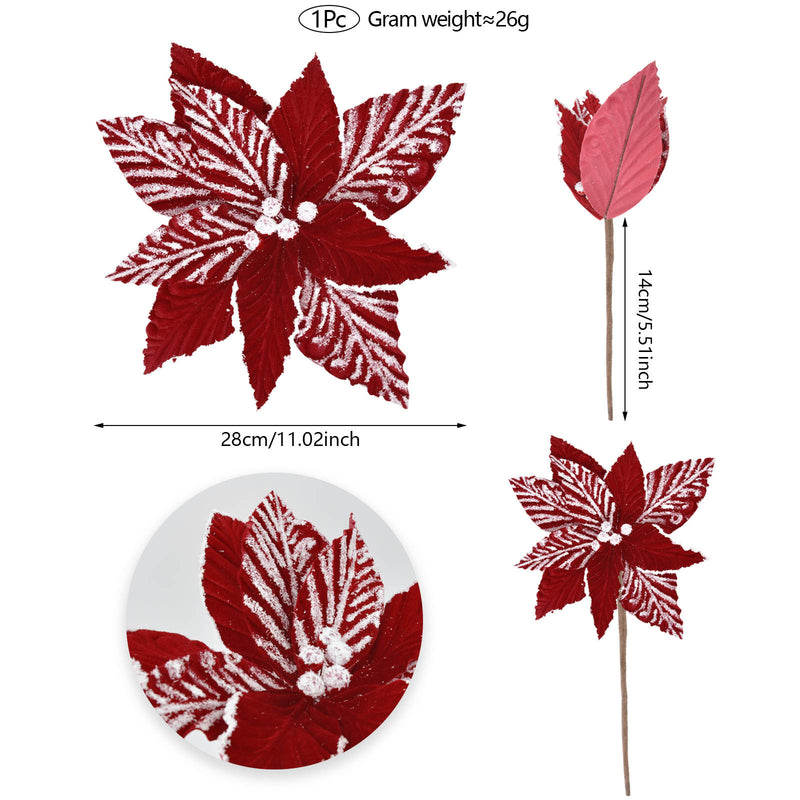 Single Stem Faux Silk Poinsettia, 11 Inches, Perfect for Holiday Decor