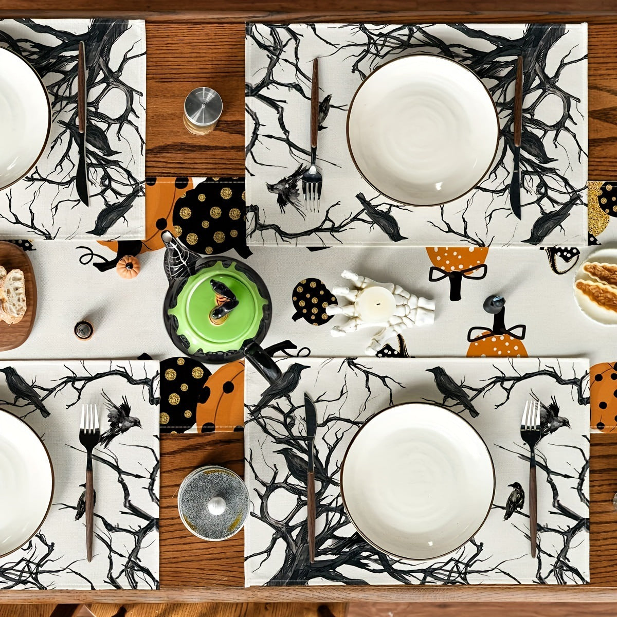 Halloween Black Crow Placemats | Spooky Dining & Home Decor Heat - Resistant Pads
