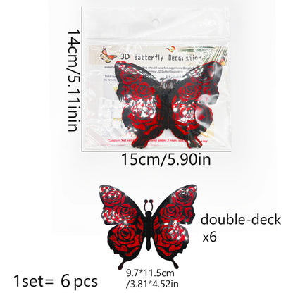 3D Double-Layer Glitter Butterfly Wall Decor - Valentine's Day Decor (6-Pack)