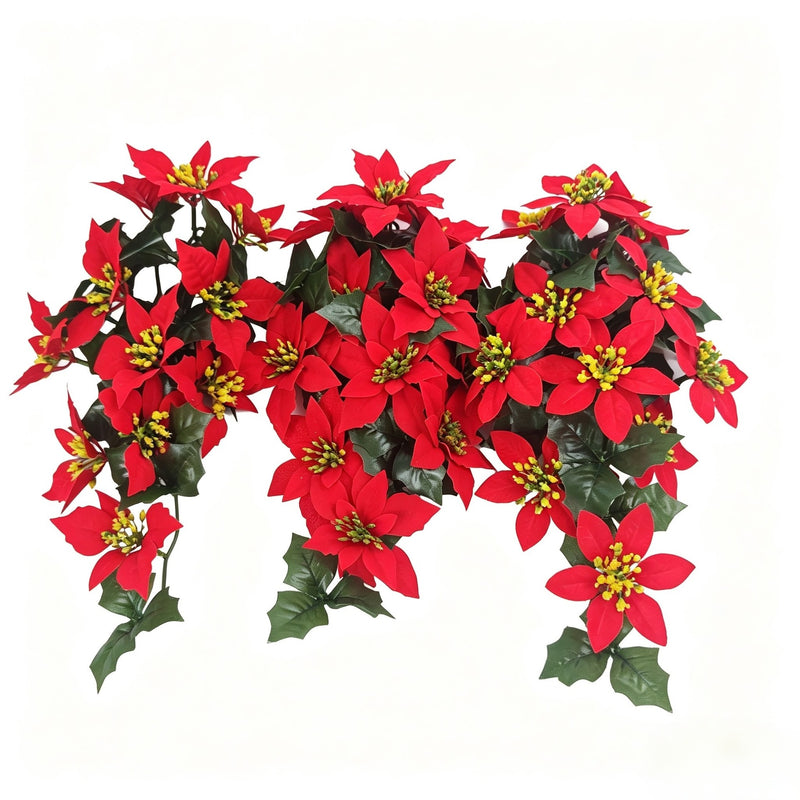 Artificial Poinsettia Garland Vine, 16" Hanging Christmas Decor with 11 Blooms, Bendable Stems for Holiday, Wedding & Home Decor