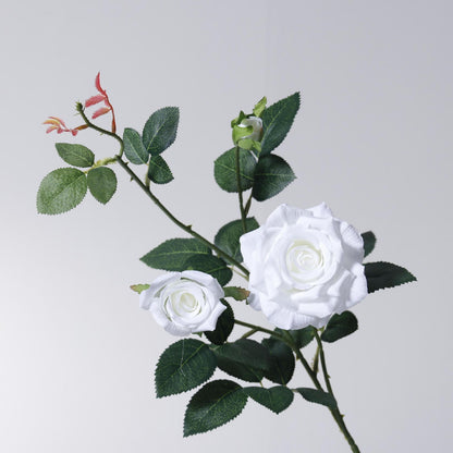 Realistic Artificial Rose Bouquet - 2 Blooms & 1 Bud | Wedding Home Decor (25.2x9.4 Inches)