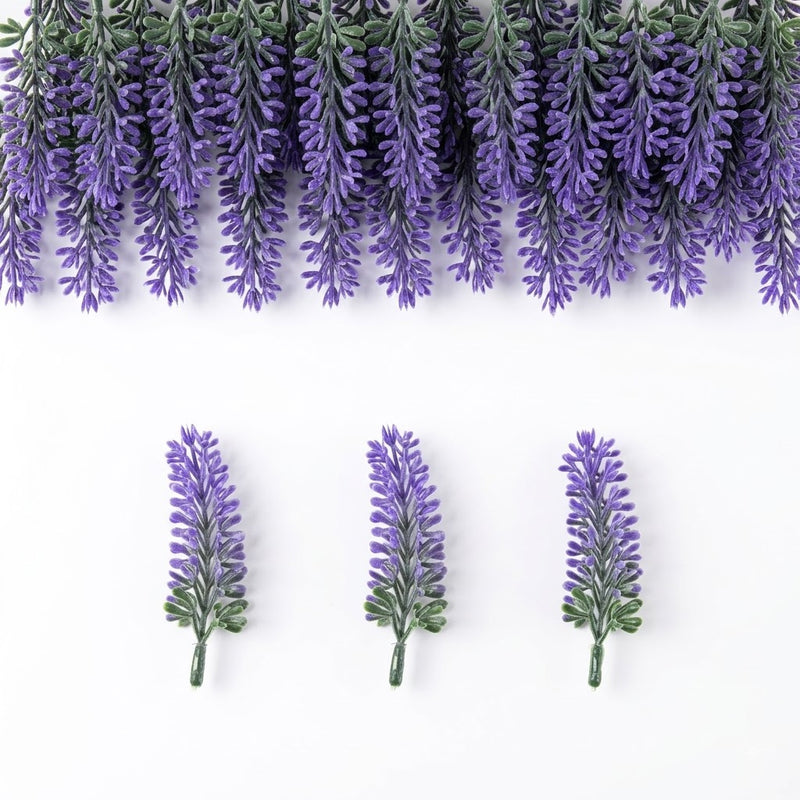 Artificial Frosted Lavender Stems, Set of 50, 4" Height, Plastic Material, for Home Decor, Weddings, and Events