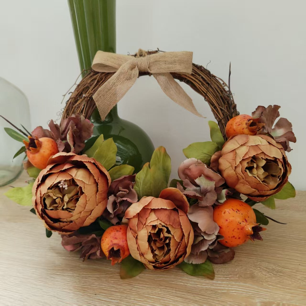 Fall-Themed Handmade Wreath for Wall/Door - Artificial Flowers & Natural Vines Ideal for Christmas & New Year