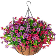 Premium Artificial Hanging Flower Basket UV-Resistant Silk Daisy Eucalyptus Outdoor Porch Patio Balcony Yard All-Weather 3D Pistil