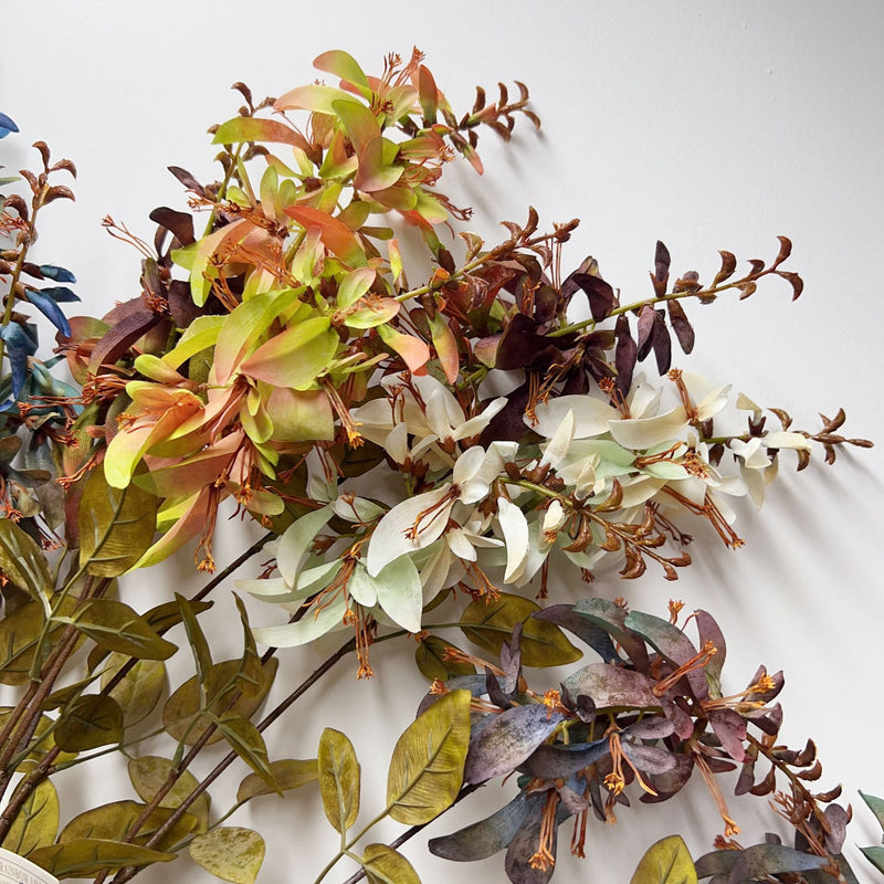 Single Stem Artificial Coral Leaf with Erythrina and Eucalyptus, 32.7" Faux Greenery for Vase Arrangements, Indoor or Outdoor Decor