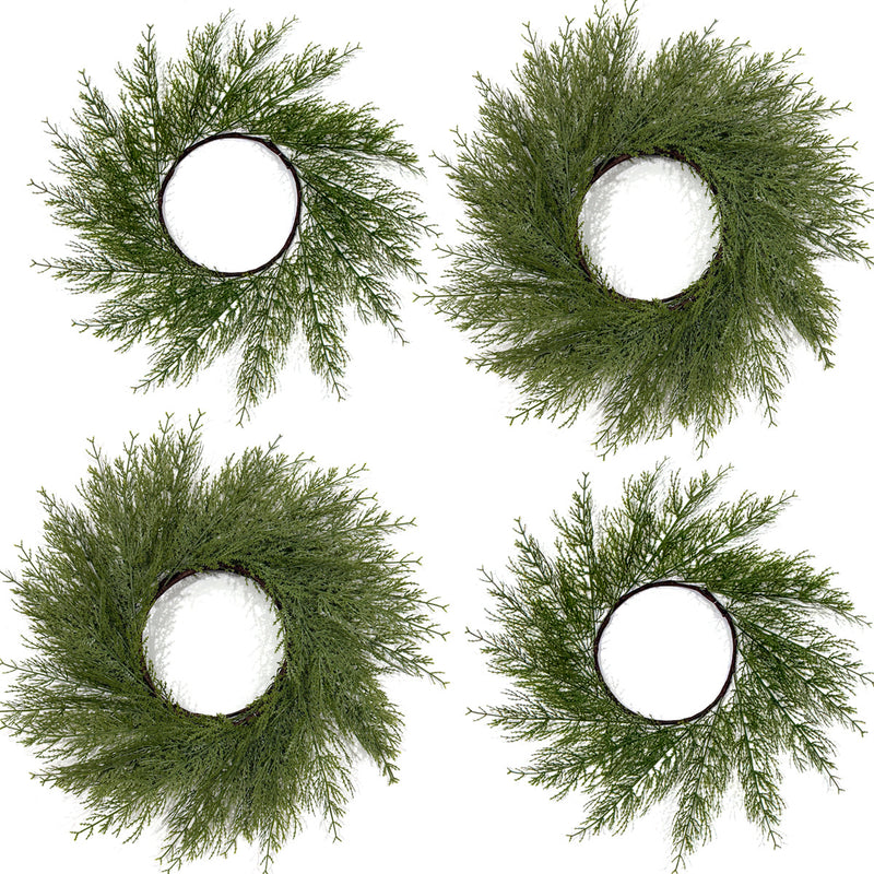 Artificial Christmas Pine Wreath Table Mats, Set of 2 Plastic Evergreen Cypress Centerpiece Rings, Holiday, Home & Wedding Decor
