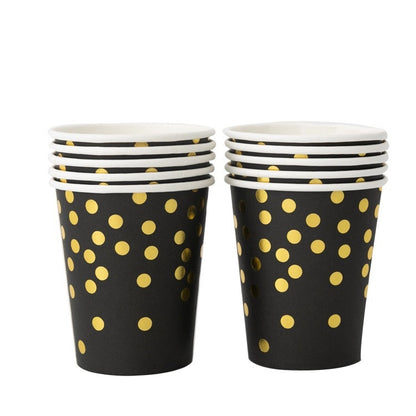 Bulk 50 Pcs Disposable Party Dinnerware Set with Golden Dot Paper Plate Paper Cup Napkin Tableware Set Wholesale