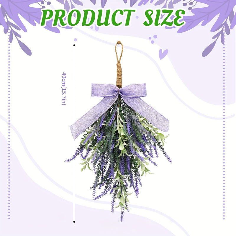 Artificial Lavender Bow Wall Hanging, Purple Faux Floral Door Swag, Plastic, Home & Window Display Decor