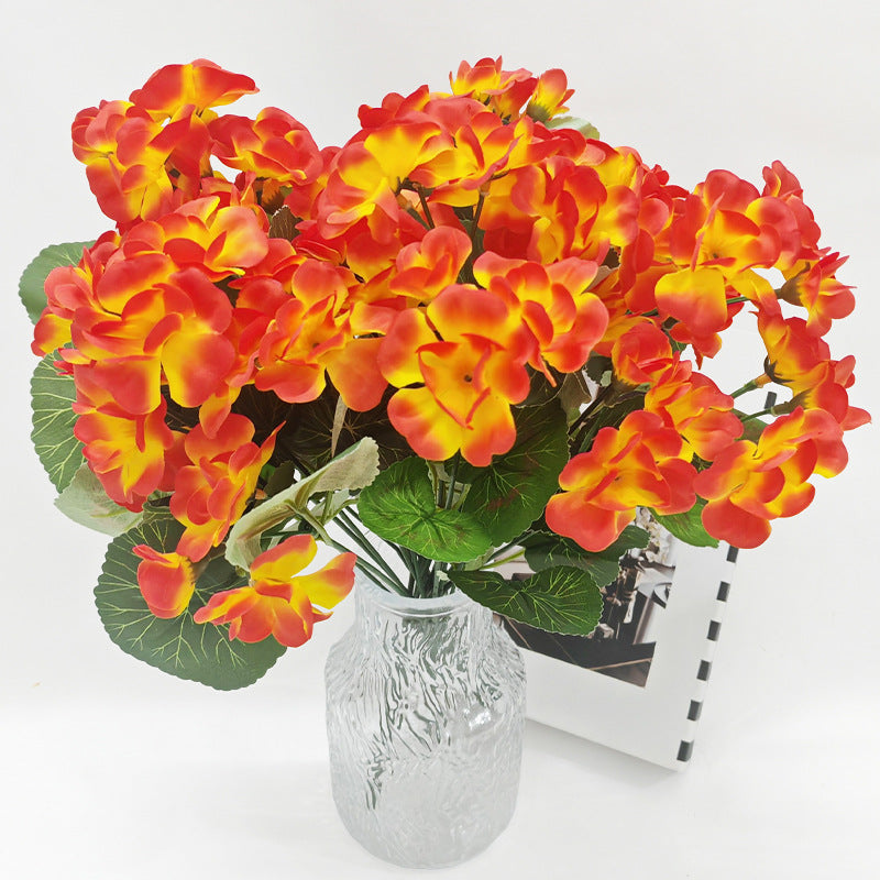 Artificial Geranium Bush with 5 Blooms, 13 Inches, Silk-Like Fabric and Plastic, for Indoor and Outdoor Decor