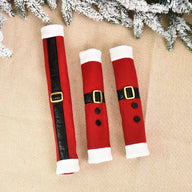 Christmas Santa Belt Handle Covers 3-Piece Set - Fleece Fridge Door & Microwave Decor