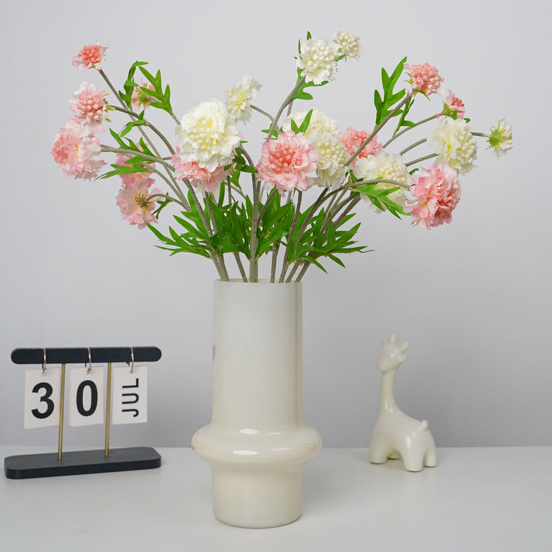 Artificial Scabiosa, Carnation & Daisy Flower Bush with 3 Blooms, Flocked, Wedding & Home Decor