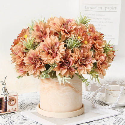 Wedding Floral Backdrop Decor Dahlia Bouquet Kit Silk with Bendable Steel Stems for Venue Styling