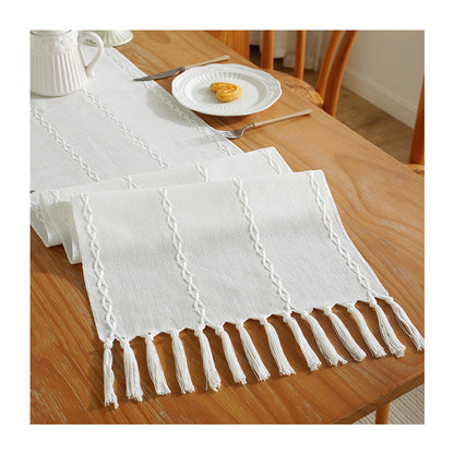 Bulk 2 Pcs Cotton Linen Table Flag with Hand-Tassels Home Long Table Runner for Weddings Party Home Decor Wholesale