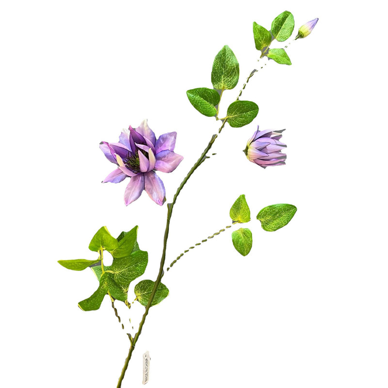 Artificial Clematis Stem, 35" Realistic Silk Flower for Home Decor, Wedding Centerpieces & Commercial Displays, Set of 3 Blooms