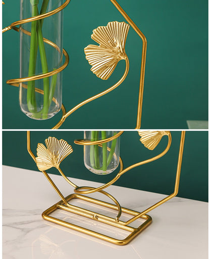 Bulk 1pc Elegant Ginkgo Leaf Metal Vase with Geometry Stand for Home Decor Flower Arrangements Wholesale