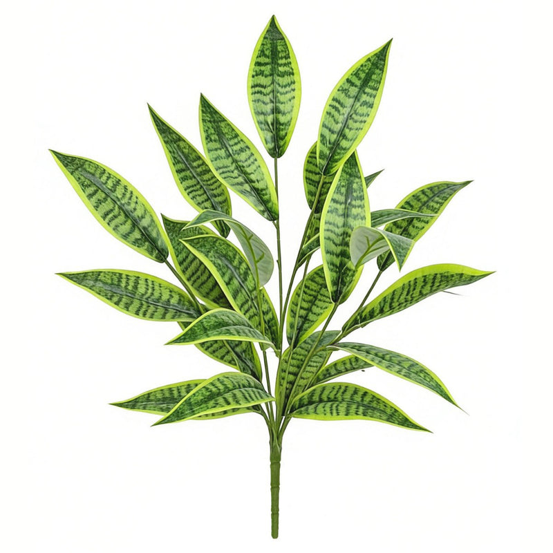 Artificial Snake Plant Bush with Variegated Leaves, 25" Tall Realistic Faux Plant for Home Office Decor, Wedding & Event Styling