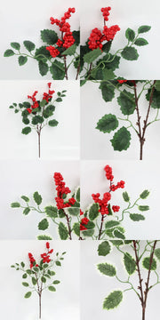 6 Bushes 18 Inch Artificial Red Berry Christmas Picking Branches Bulk