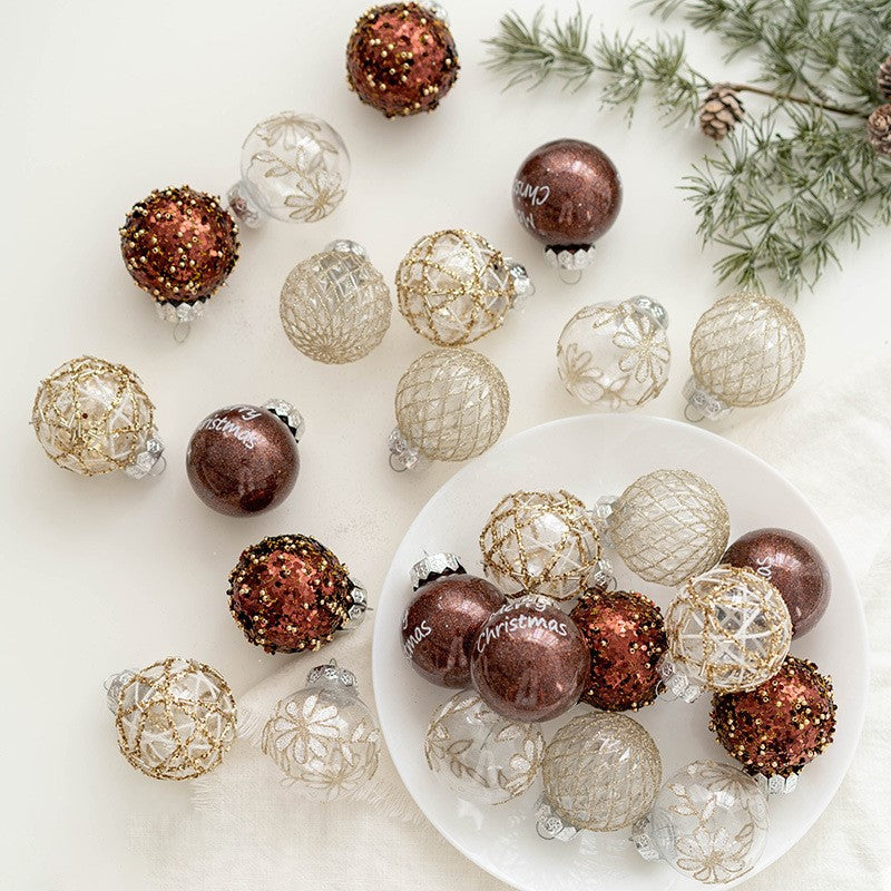 25 Pcs Gold Glitter Christmas Ball Ornaments Hanging Decorations Bulk Set