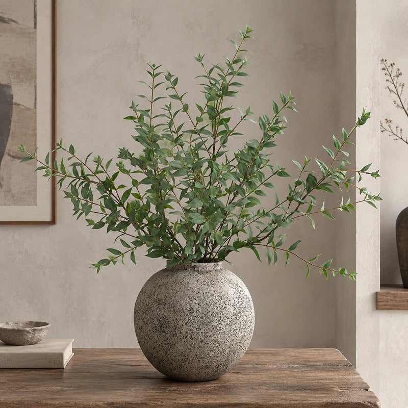 Artificial Eucalyptus Bush, Pointed-Leaf Faux Silk Branch, 33" Tall, for Home, Wedding, Hotel or Window Display