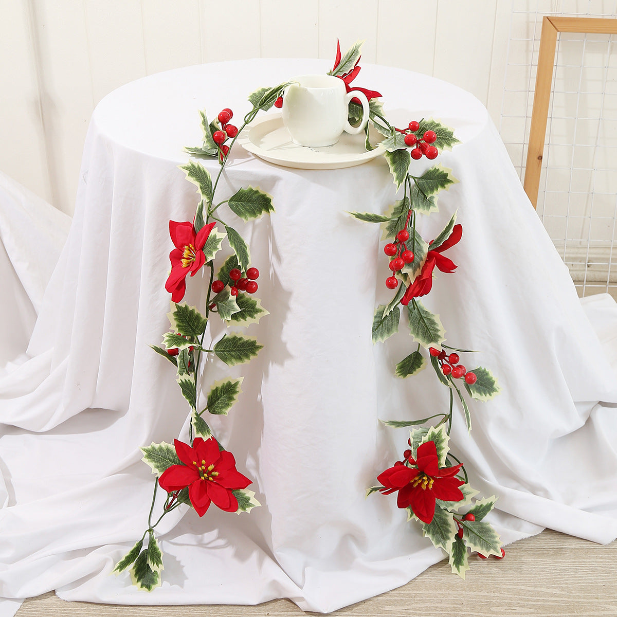 Faux Christmas Garland with Red Berries - 6.5 Feet Indoor Holiday Decor