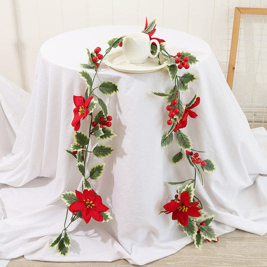 Faux Christmas Garland with Red Berries - 6.5 Feet Indoor Holiday Decor