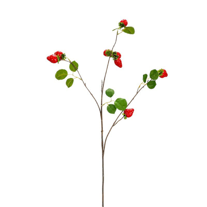Single Stem Artificial Strawberry Fruit Branch, 72cm (28"), Foam Material, 8 Blooms, Red or Pink, Home & Commercial Decor