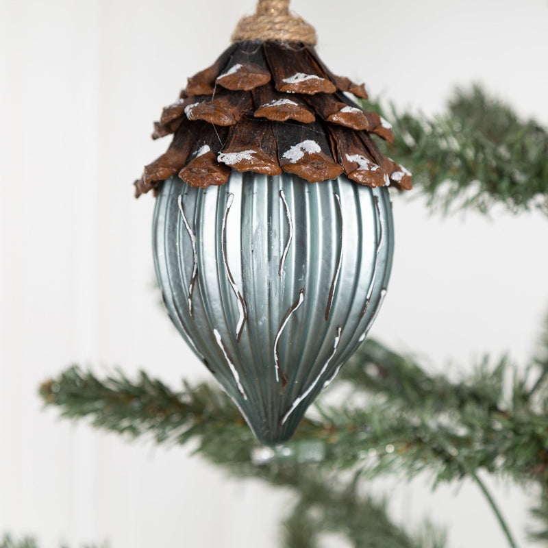 2 Pcs Artificial Glass Pine Cone Ornaments for Christmas Thanksgiving Fall Party Hanging Decorations