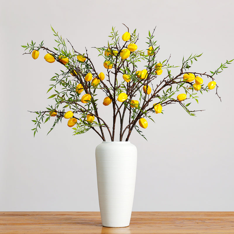 Artificial Starfruit Branch, Realistic Plastic Fruit & Leaves for Home Decor, Weddings & Events