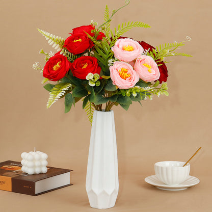 5-Stem Happy Rose Artificial Flowers 12" - Home Wedding Decor Table Centerpiece