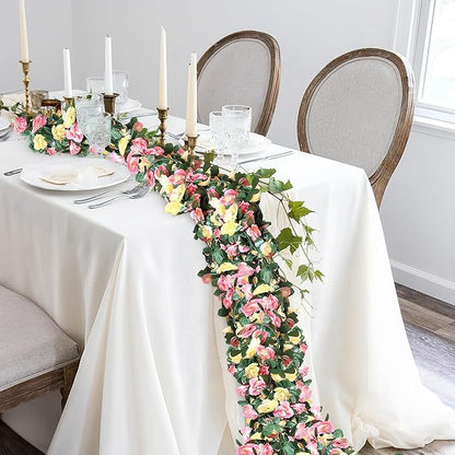 Bulk 8 Pcs Flower Garland 2025 Silk Rose Vine Greenilk Leaves Wedding Arch Boho Wall Decor Reusable Hypoallergenic Party Wholesale